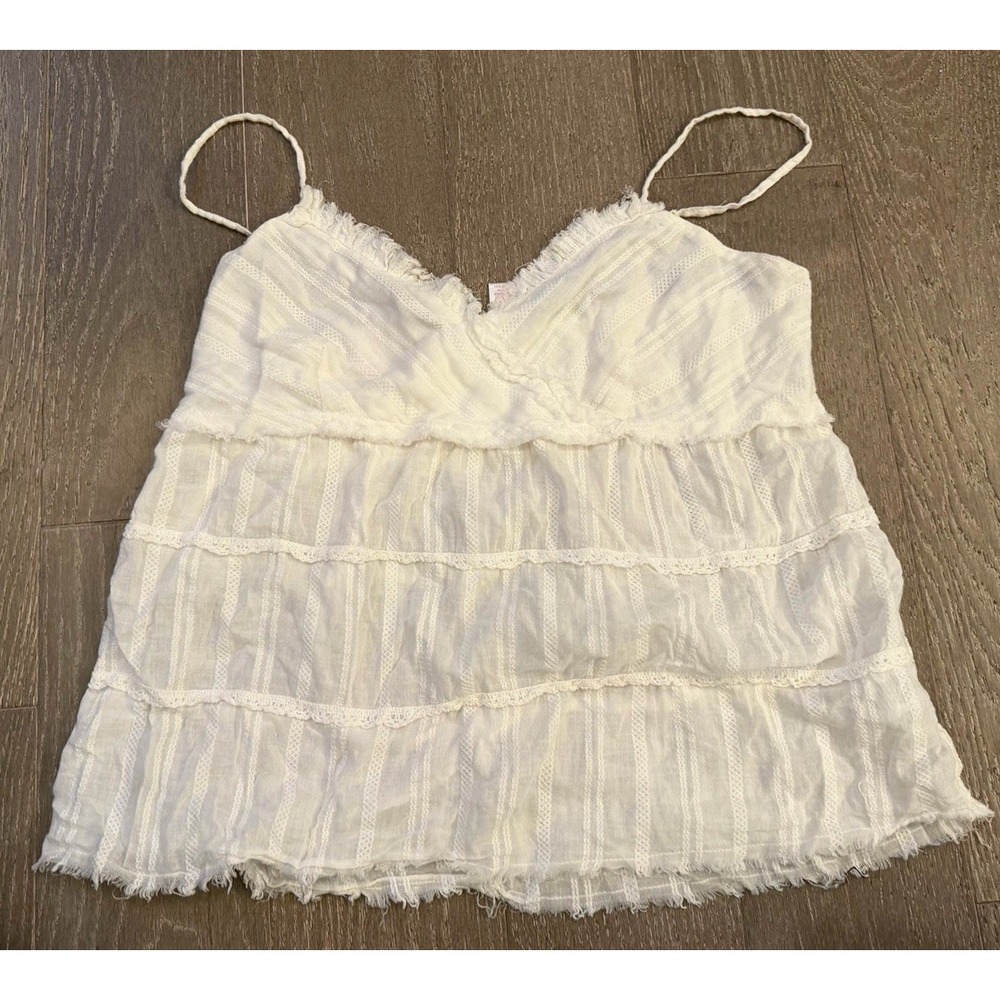 Y2K Arizona Jean Co White Tiered Cami Top Women's M Boho Coquette Fringe Sheer